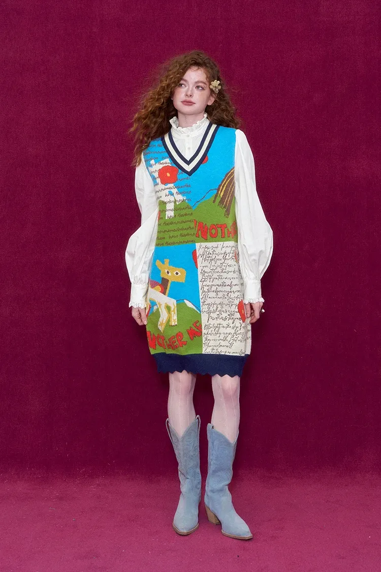 Robe trompe-l’œil ELFSACK à col volanté et maille