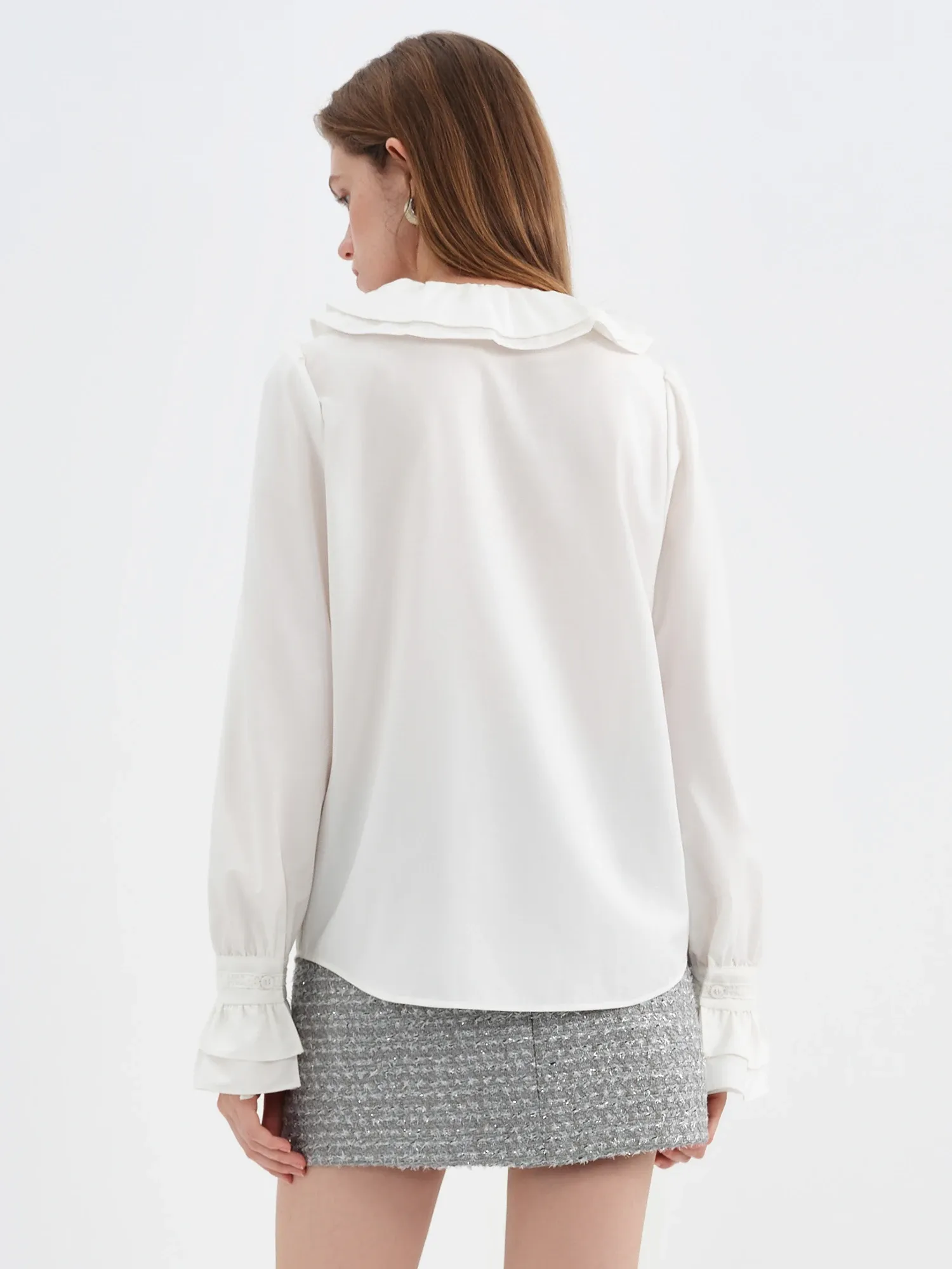 Chemisier brodé à col Claudine double épaisseur