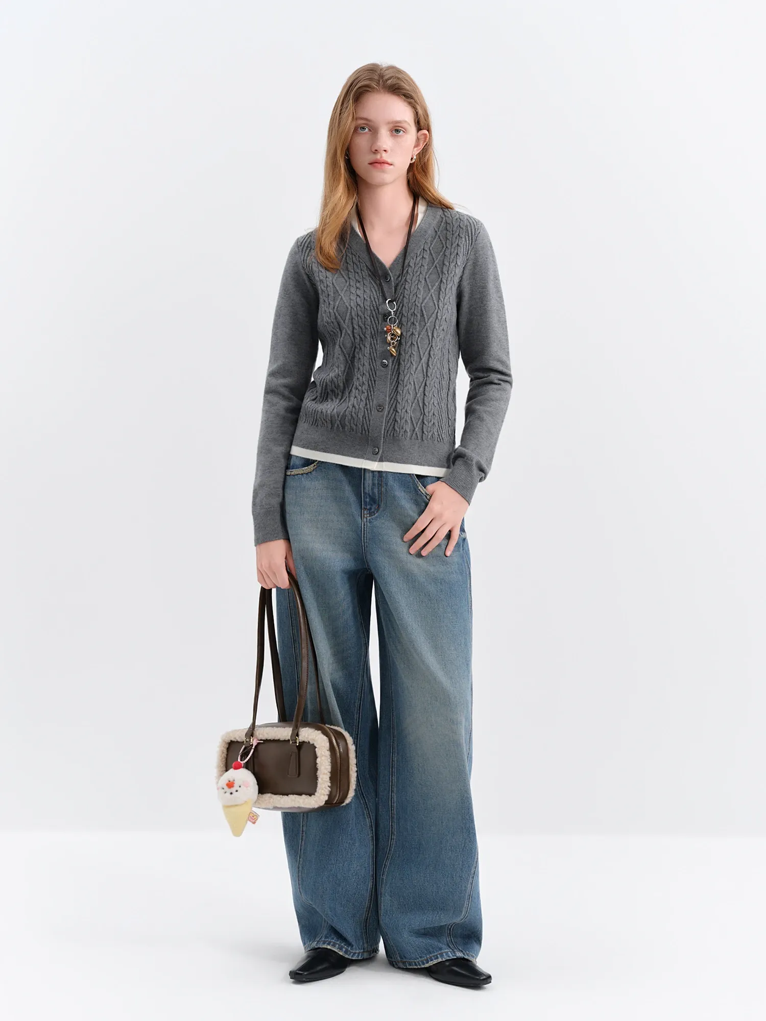 Cardigan trompe-l’œil en maille slim à col V