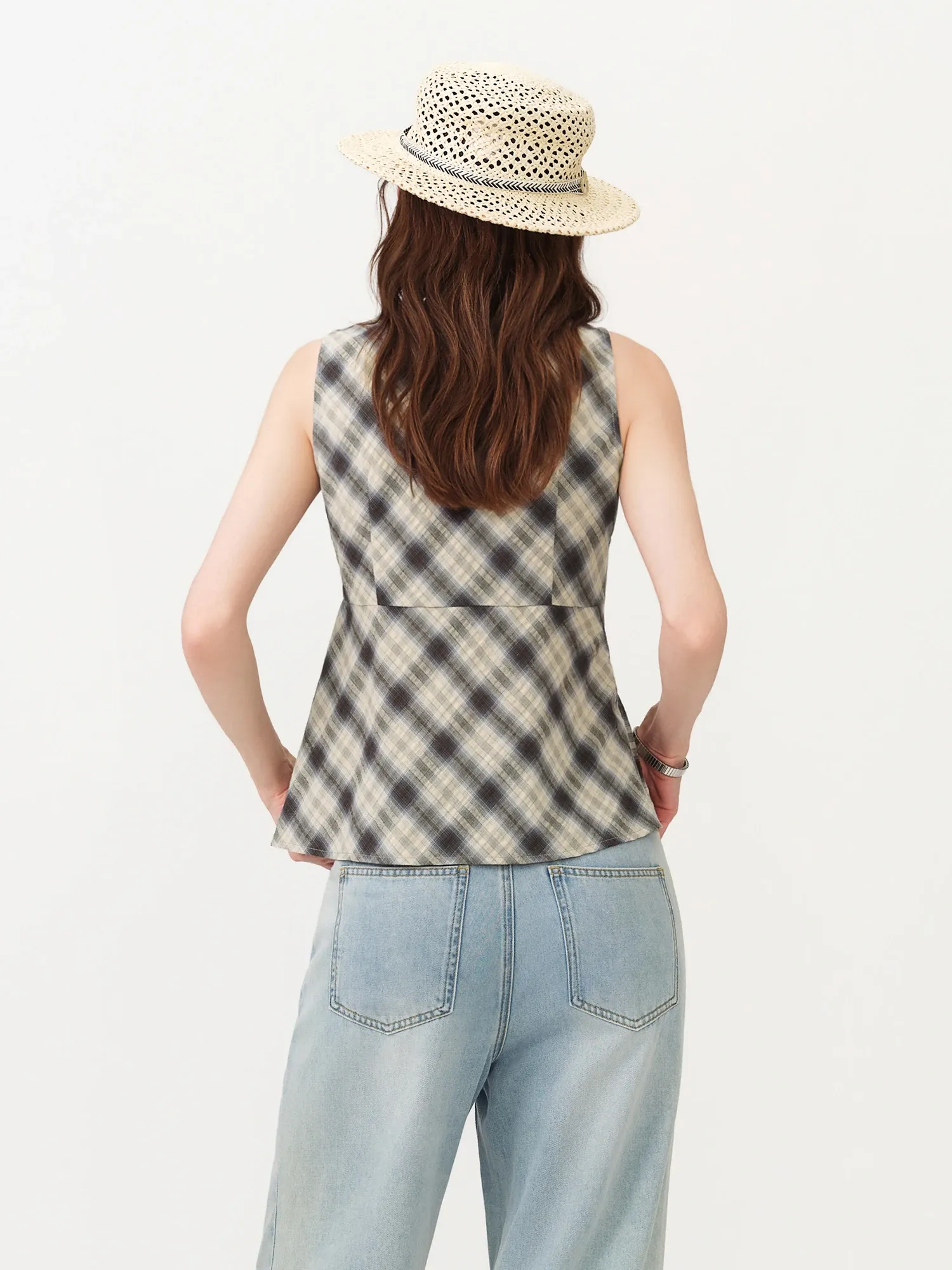 Chemisier vichy sans manches à coupe ajustée FANSILANEN