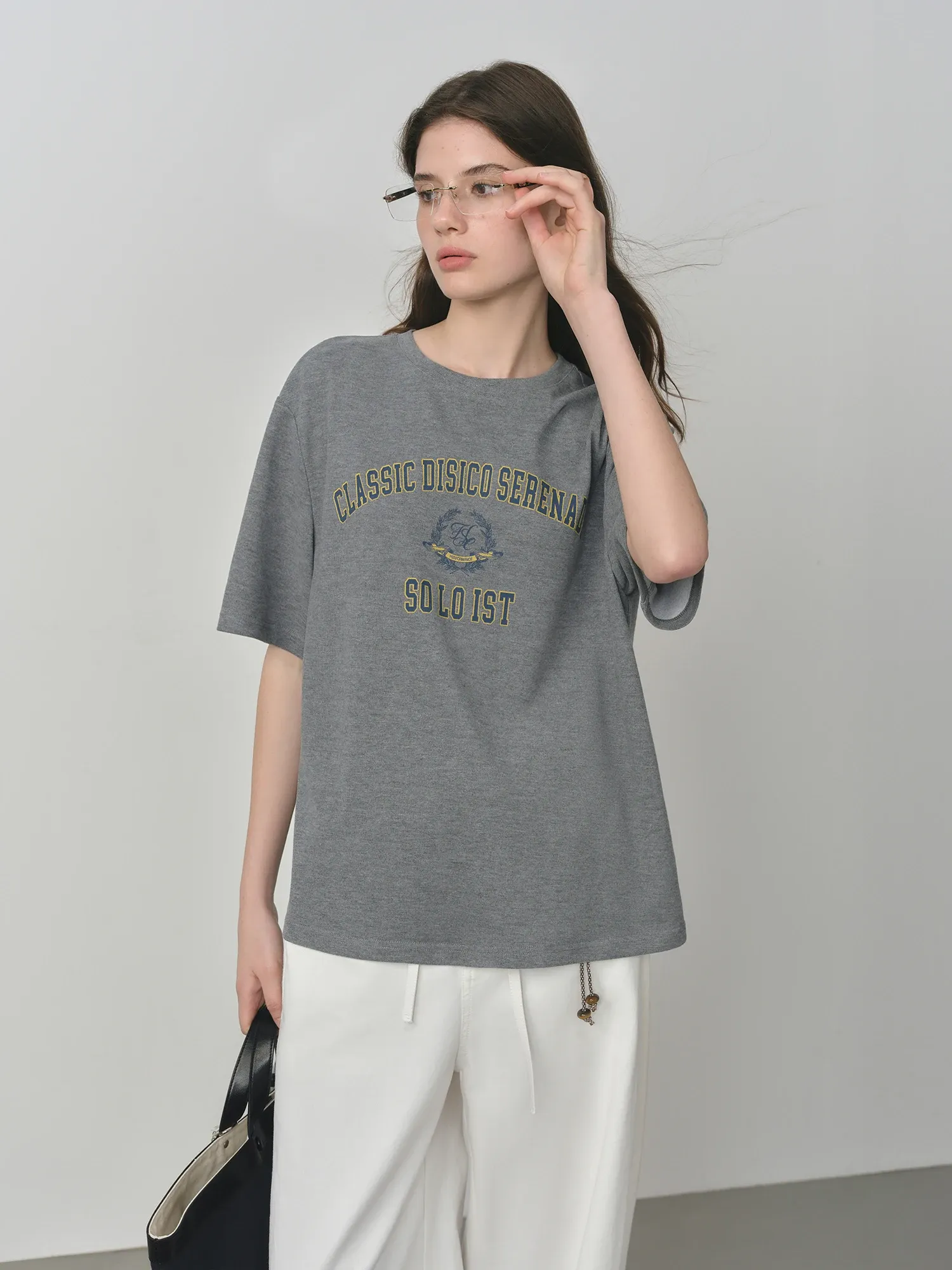 T-shirt rétro lettre femme en coton mélangé FSLE