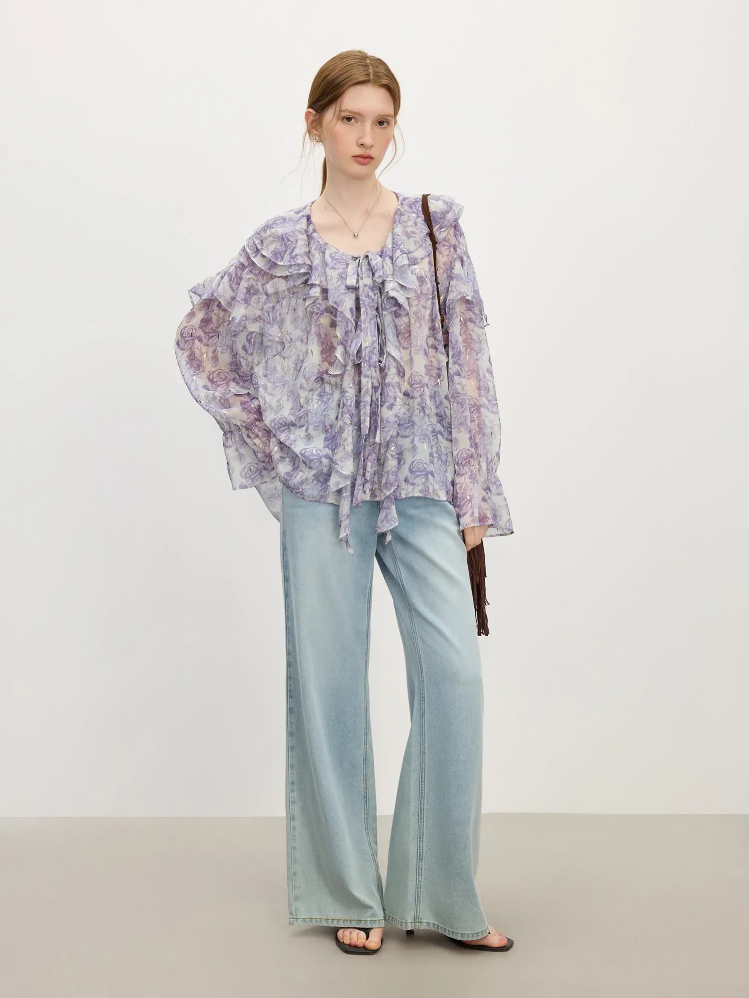 Chemise rose à volants pour femme, coupe ample