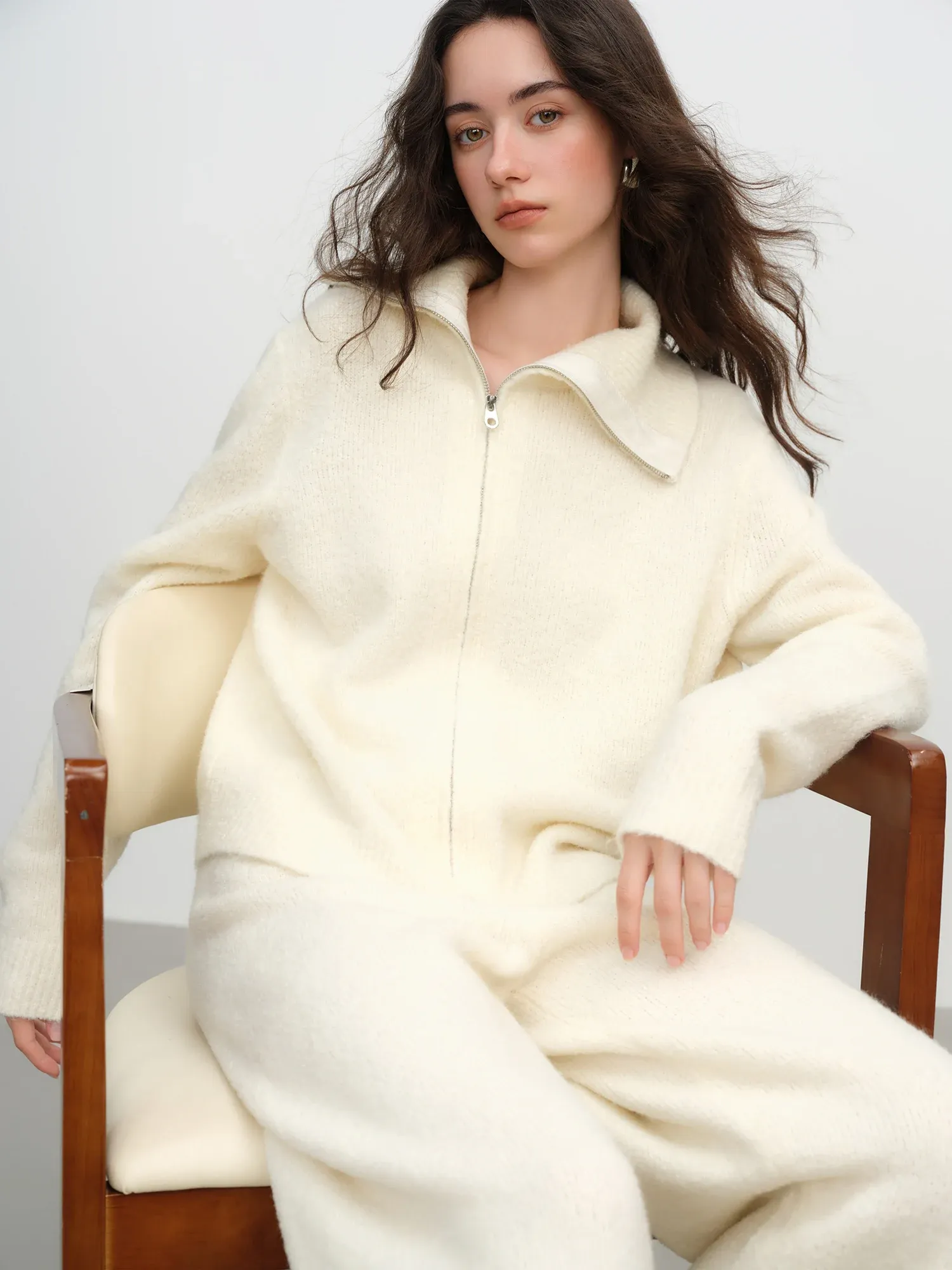 Ensemble tricoté d’hiver en laine mélangée pour femme