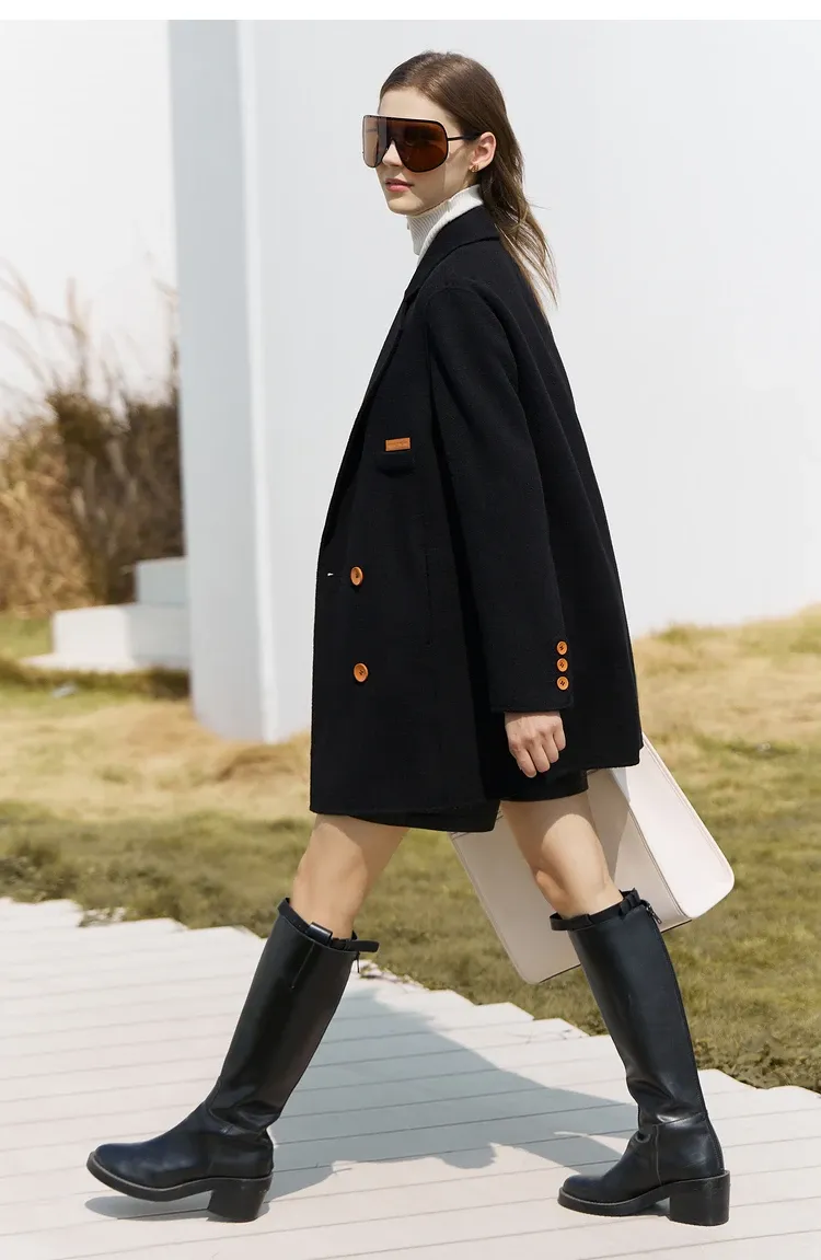 Manteau en laine AMII mi-long ample col rabattu