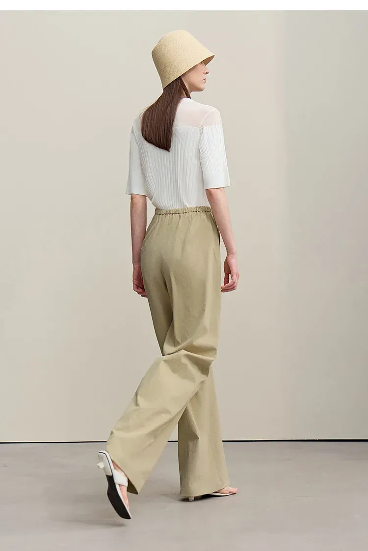 Pantalon large texturé AMII à taille élastique pour bureau