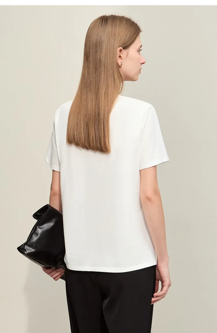 T-shirt femme AMII brodé à col rond, coupe ample été 2024