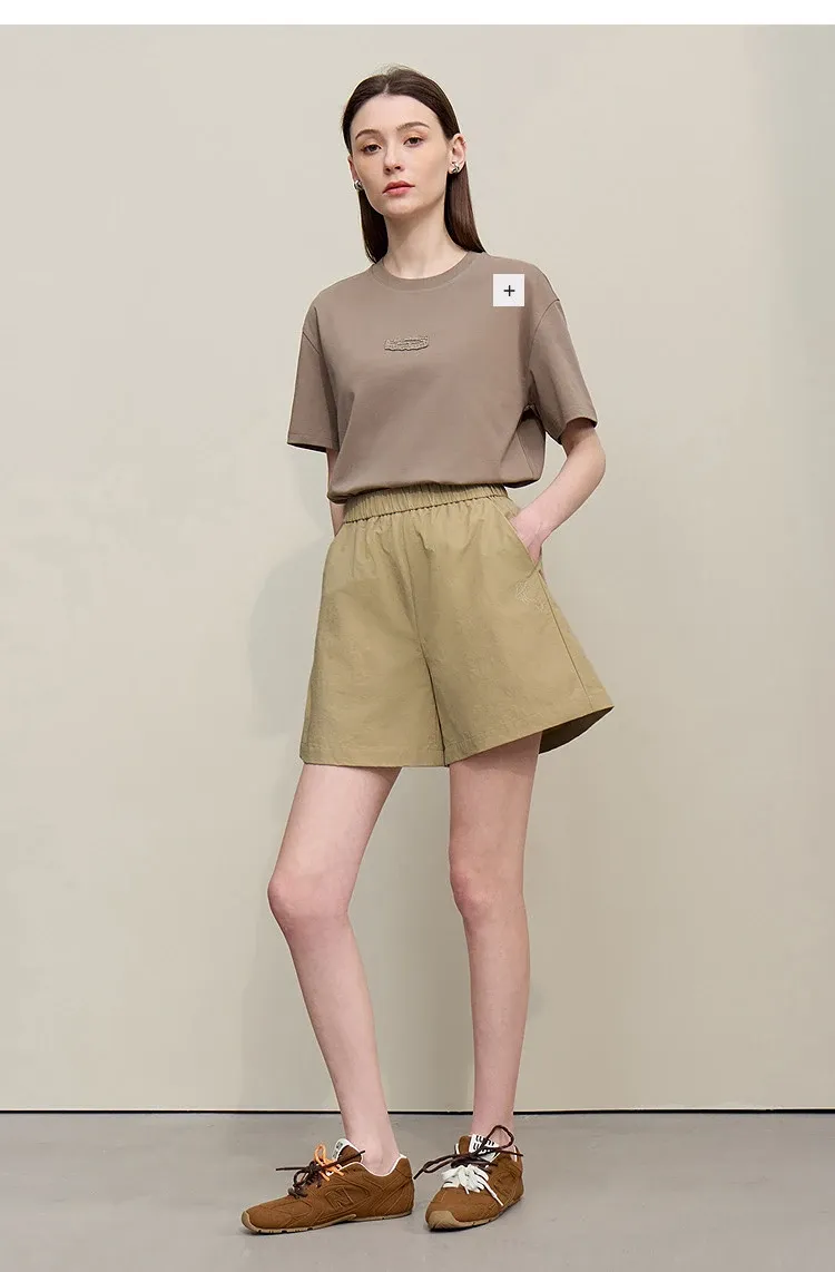 Short ample brodé AMII à taille élastique pour femme