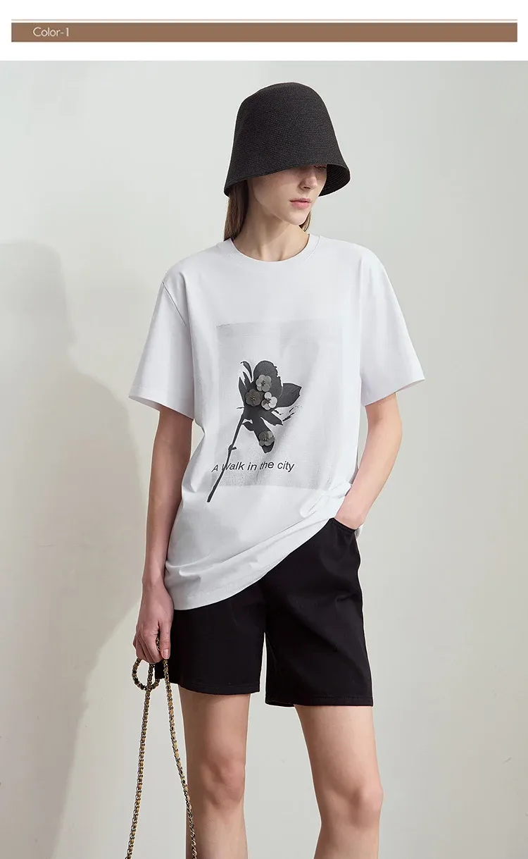 T-shirt AMII minimaliste à épaules tombantes et imprimé rose