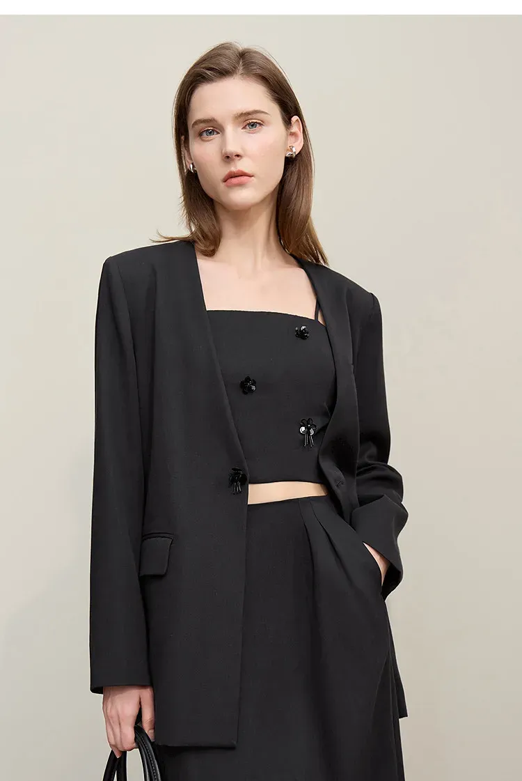 Blazer AMII fleuri à perles pour femme, coupe droite