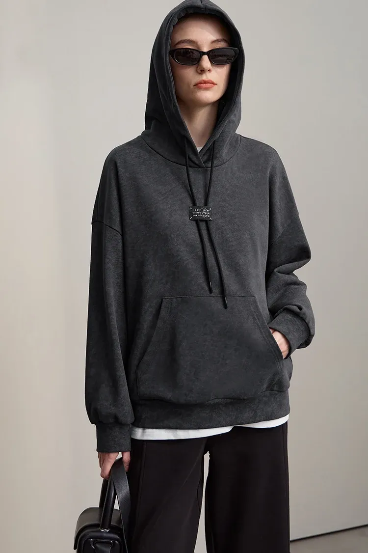 Sweat à capuche AMII ample en coton tricoté pour femme