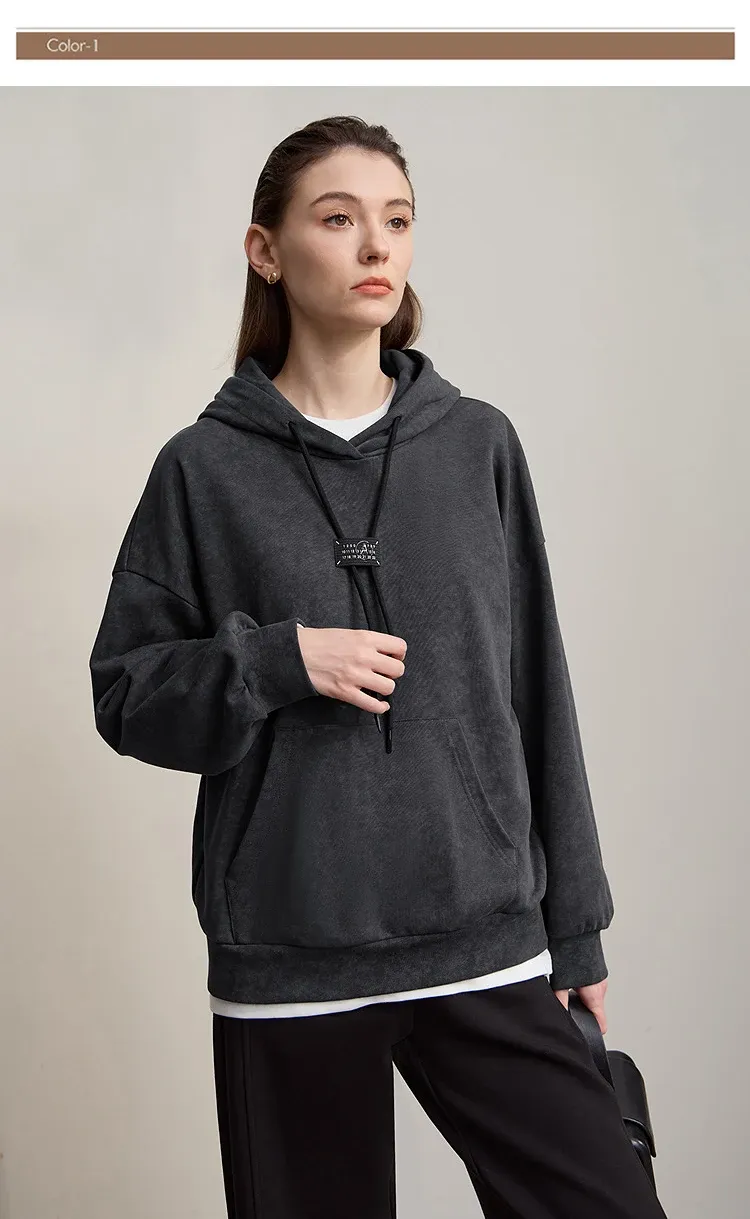 Sweat à capuche AMII ample en coton tricoté pour femme