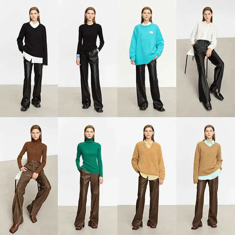 Pantalon en PU camel AMII à coupe droite et longueur sol