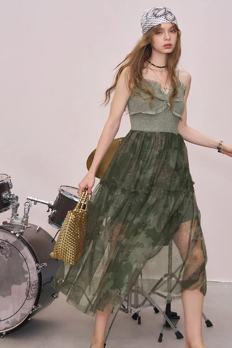 Robe longue camouflage en maille à licou ELFSACK