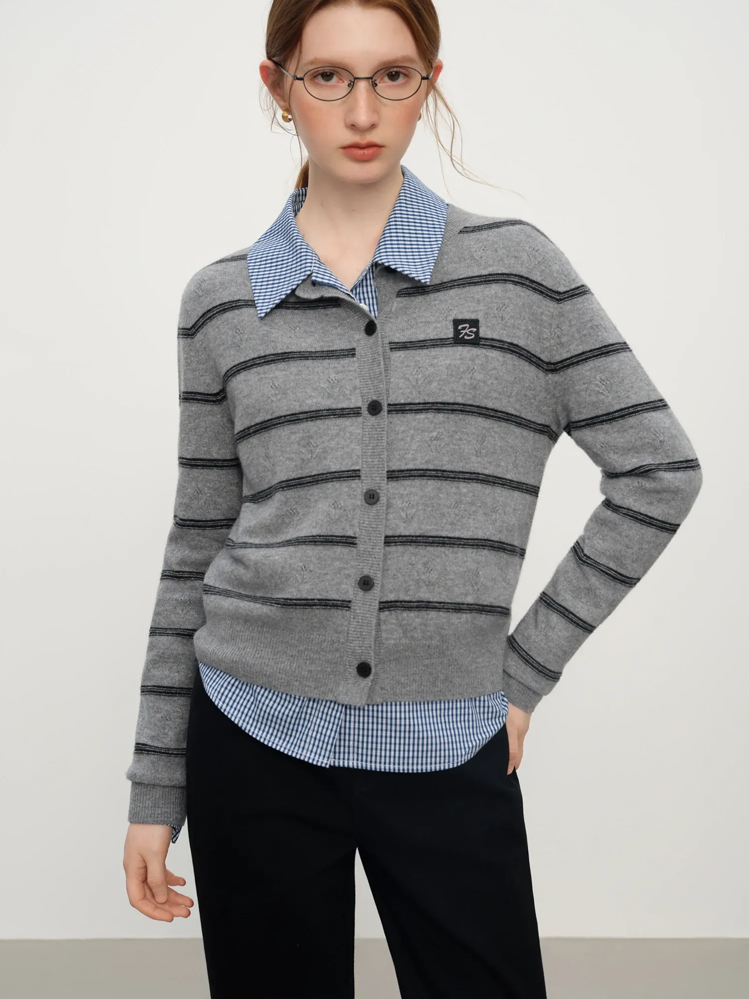 Pull en laine fine rayé jacquard FANSILANEN pour bureau