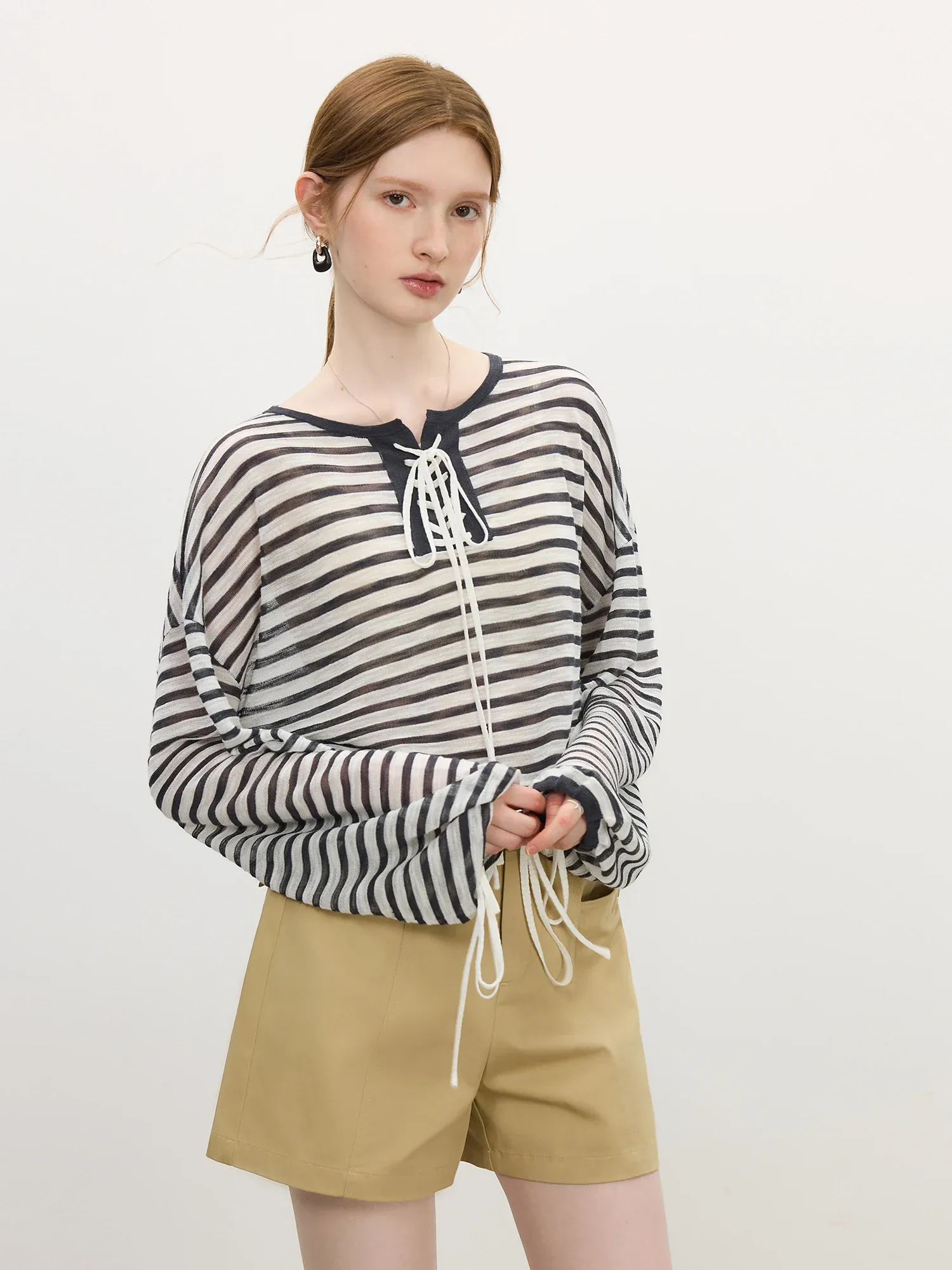 Chemise rayée légère à manches longues pour femme