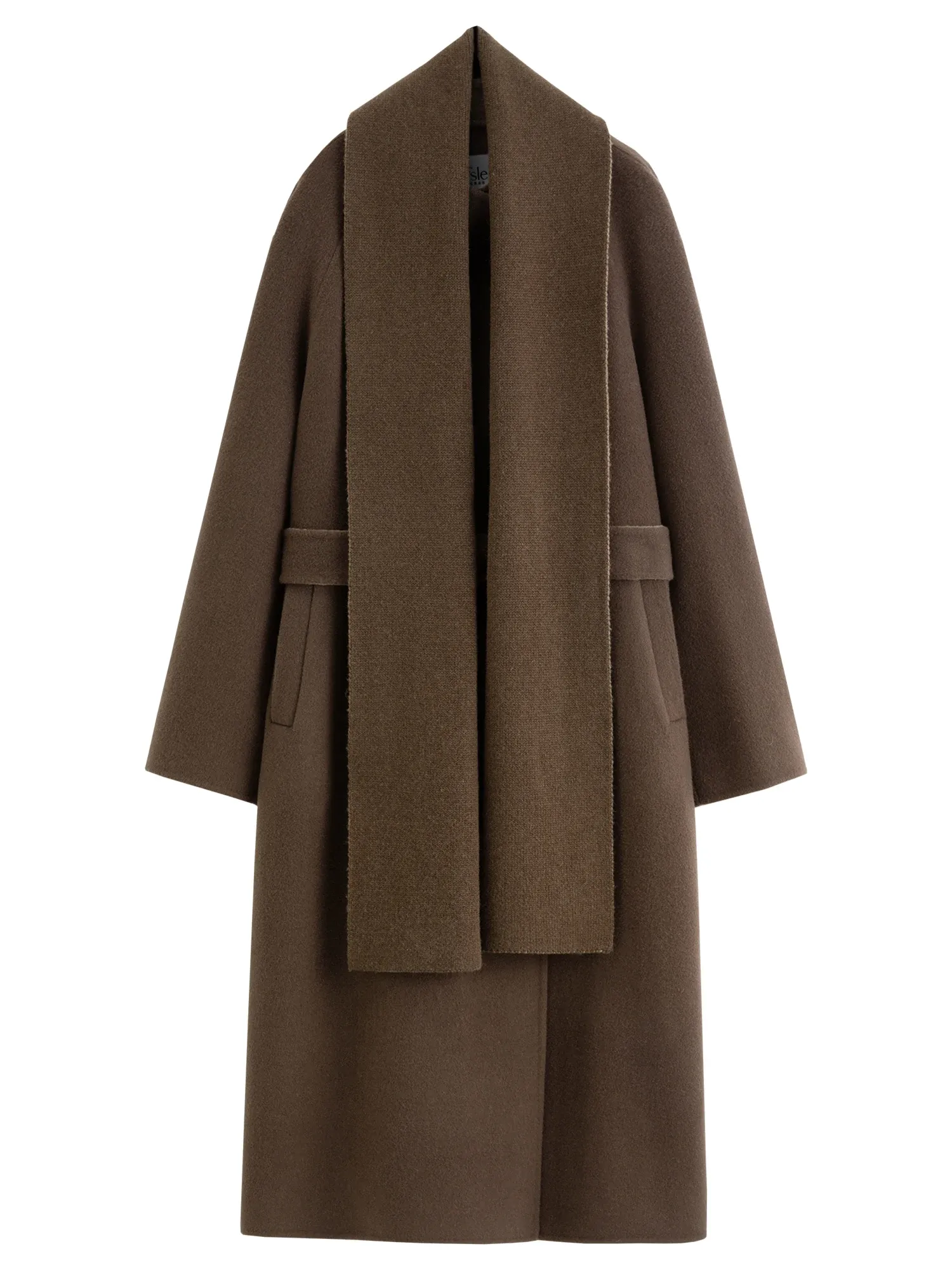 Pardessus long en laine et cachemire avec écharpe assortie