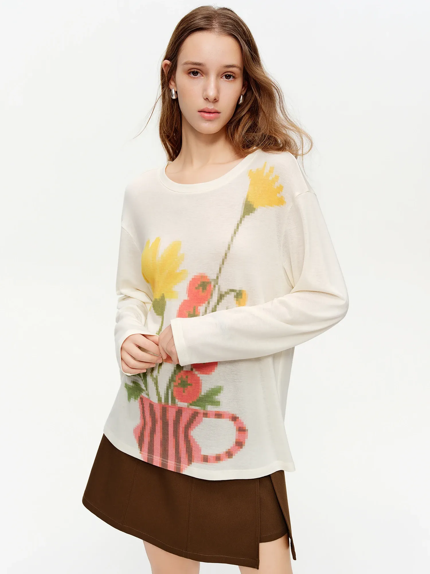 Haut en maille fleurie rétro DUSHU pour femme