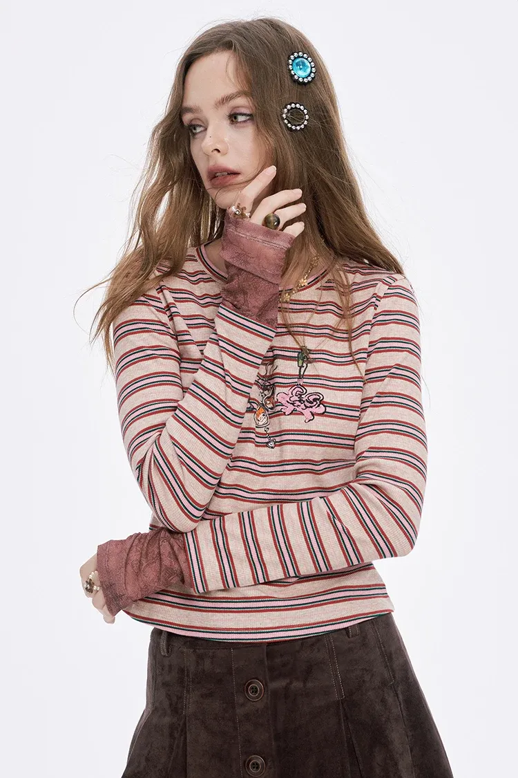 T-shirt rayé contrasté ELFSACK à manches longues