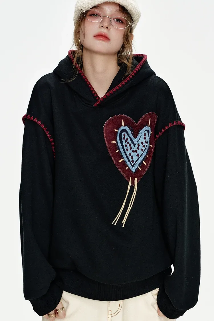 Sweat à capuche en peluche jacquard cœur blanc ELFSACK