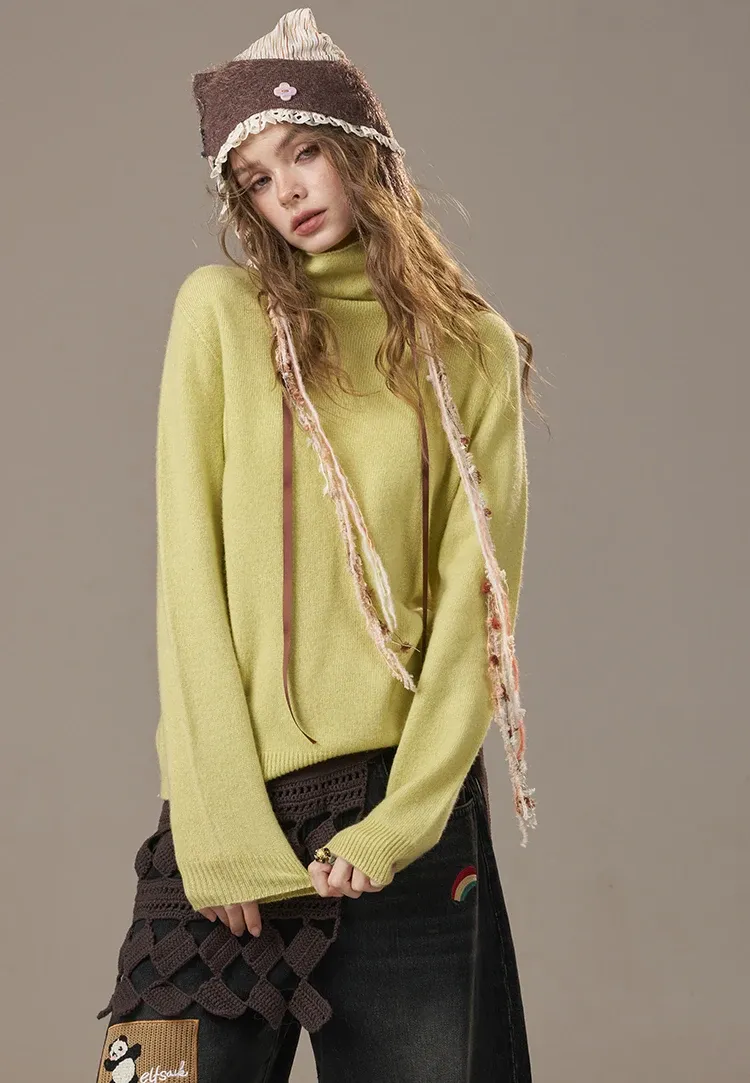 Pull femme ajusté en laine à col roulé ELFSACK