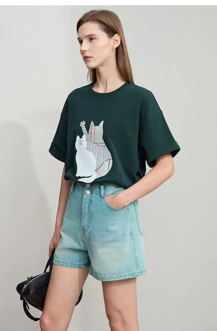 T-shirt AMII minimaliste en coton stretch à imprimé cartoon