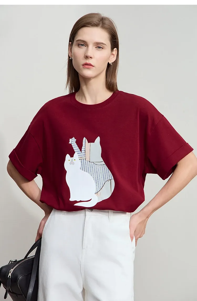 T-shirt AMII minimaliste en coton stretch à imprimé cartoon