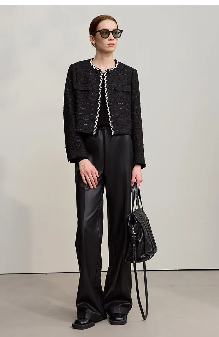 Pantalon AMII en similicuir PU coupe large pour bureau