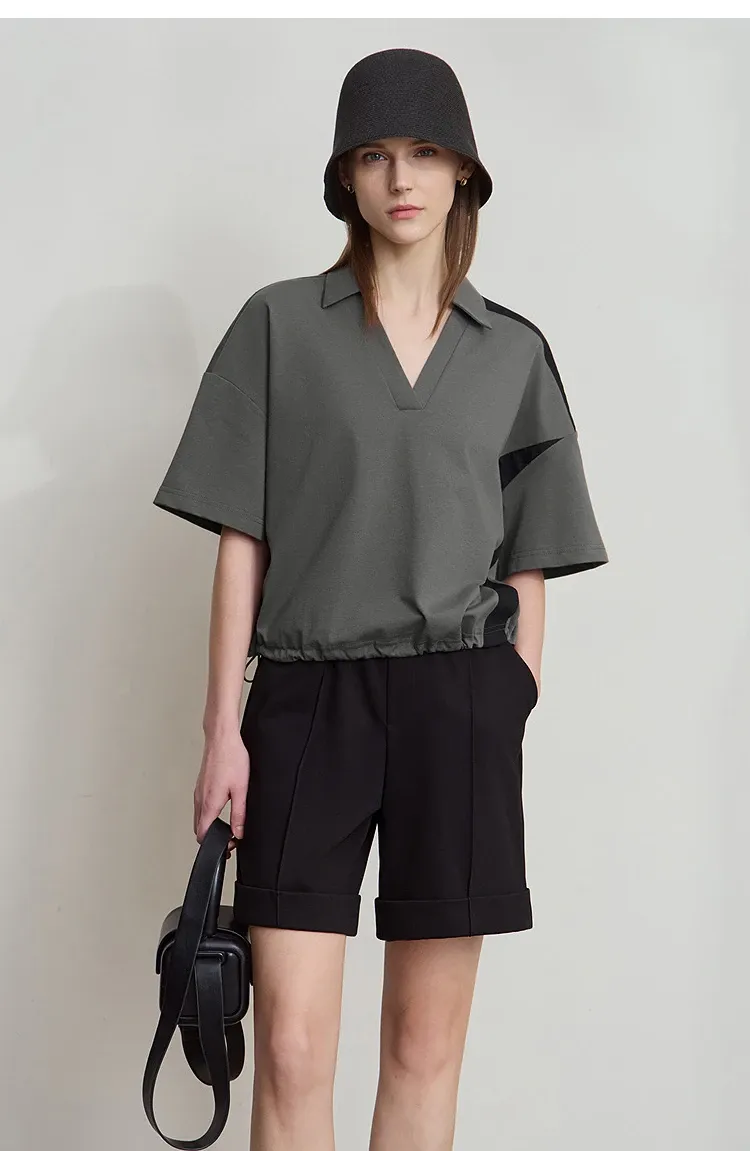 T-shirt AMII en coton à col V et coupe ample