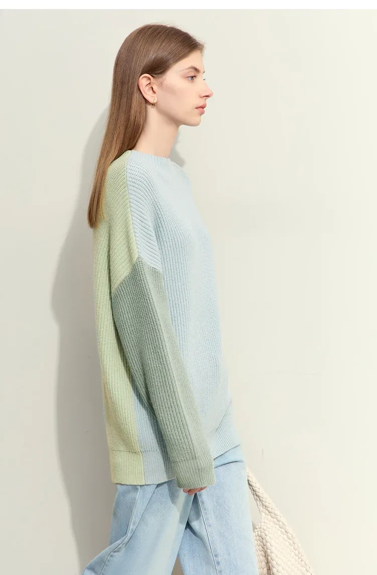 Pull femme AMII à col montant patchwork, maille ample hiver