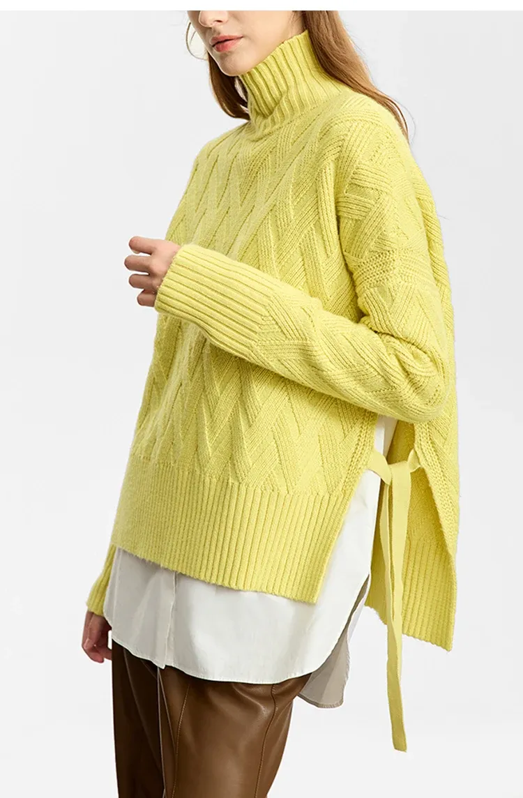 Pull femme AMII à col roulé lacé, maille douce et ample