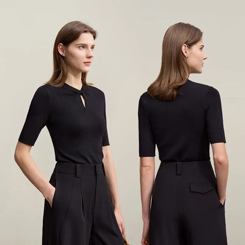 Haut AMII ajouré à nœud pour femme, maille bureau printemps 2026