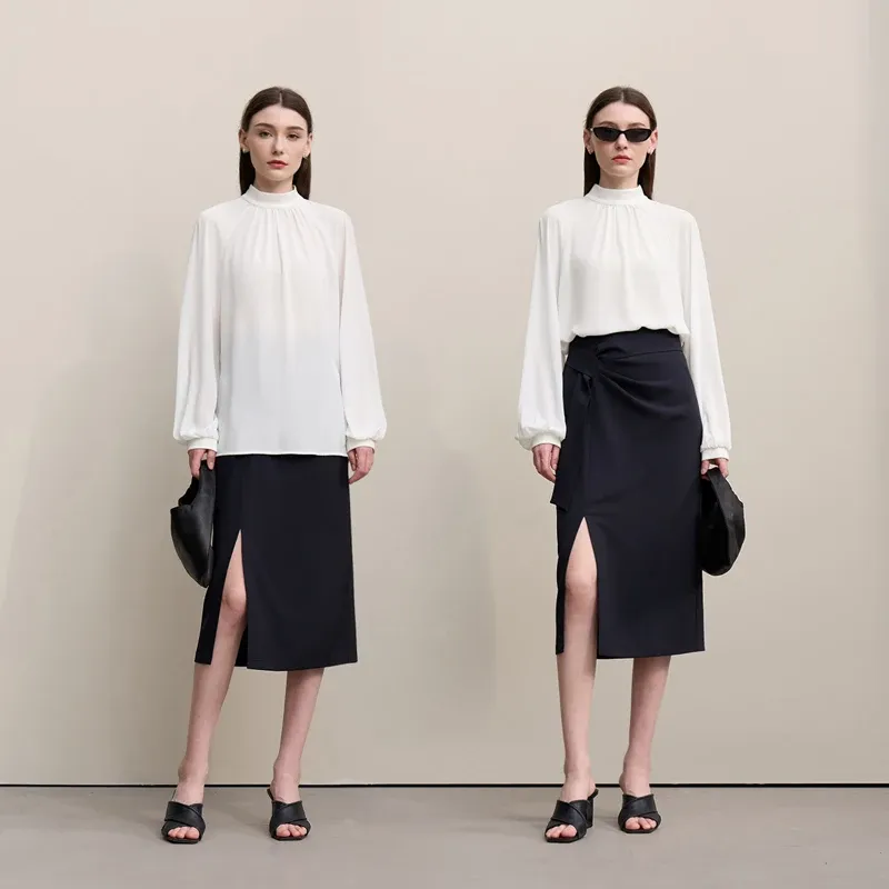 Chemisier AMII en mousseline à col semi-montant et coupe fluide