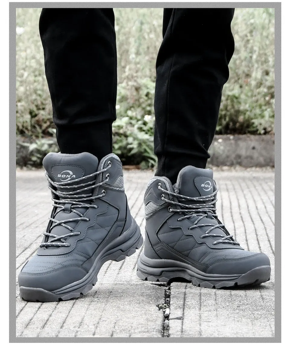 Bottes d’hiver montantes BONA en nubuck doublées peluche pour homme