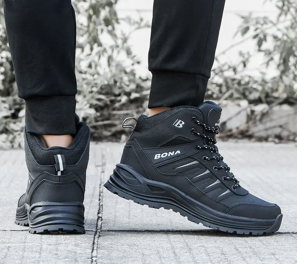 Bottes d’hiver BONA en cuir doublées peluche pour homme