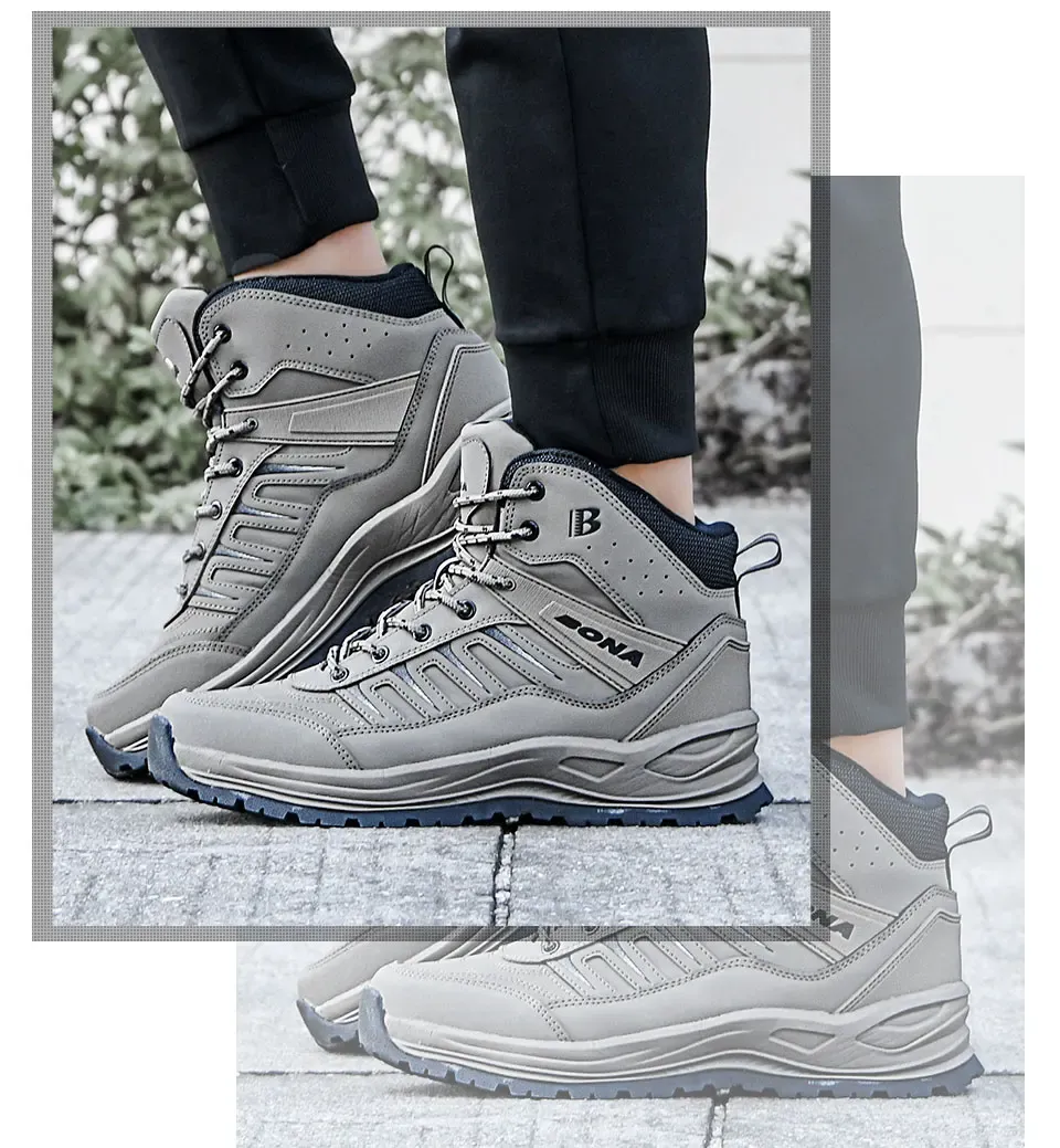 Bottes d’hiver BONA en cuir doublées peluche pour homme