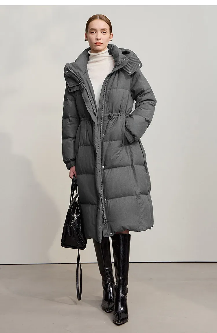 Doudoune longue AMII à capuche en duvet de canard pour femme