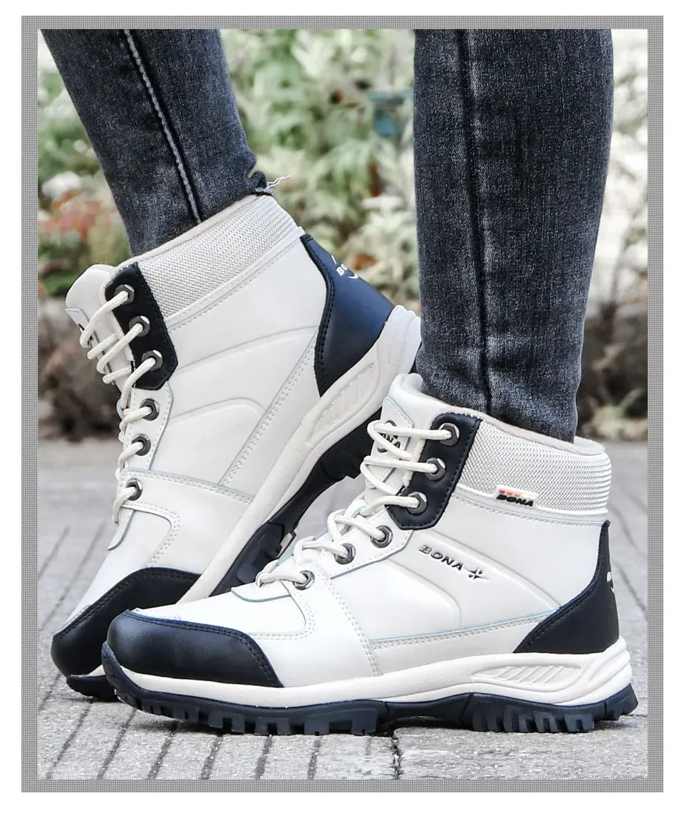 BONA bottes d’hiver montantes en cuir doublées peluche pour femme