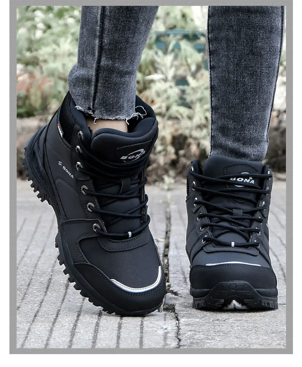 BONA bottes d’hiver montantes en cuir doublées peluche pour femme