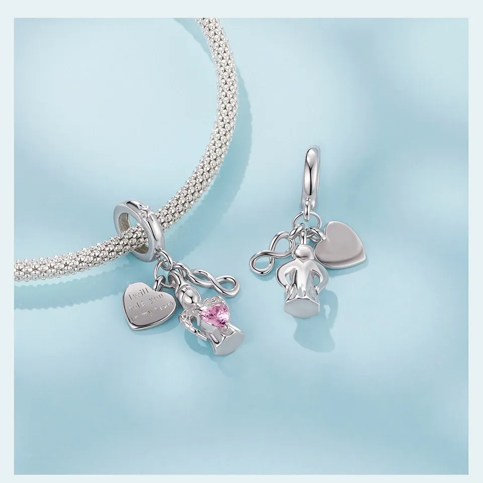 Breloque croix rétro en argent 925 avec cœur et prière