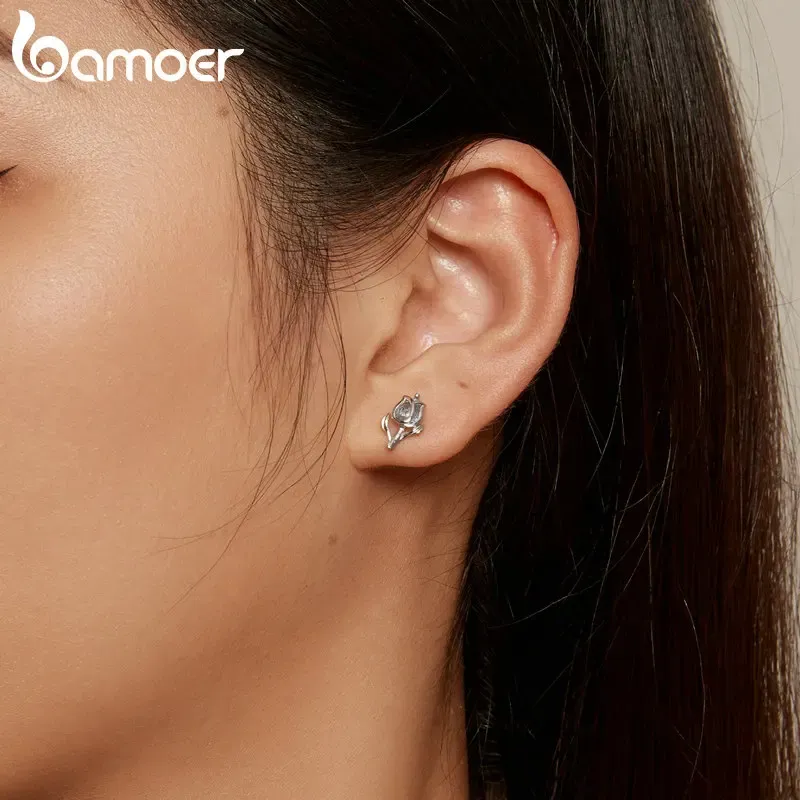 Boucles d’oreilles tulipe en argent 925 et zircon bleu Bamoer