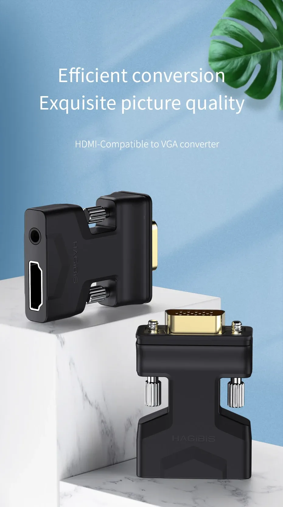 Convertisseur HDMI vers VGA Hagibis avec sortie audio 3,5 mm