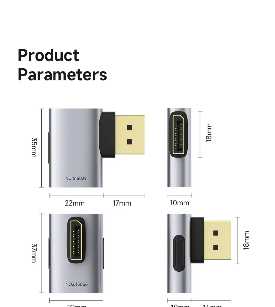 Adaptateur DisplayPort 90° Hagibis DP1.4 mâle-femelle