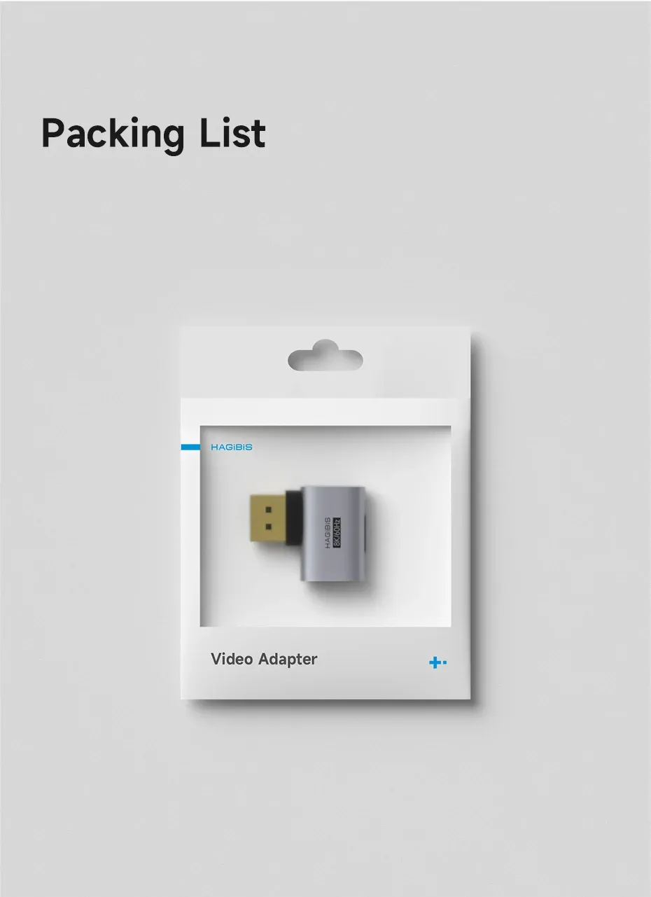 Adaptateur DisplayPort 90° Hagibis DP1.4 mâle-femelle