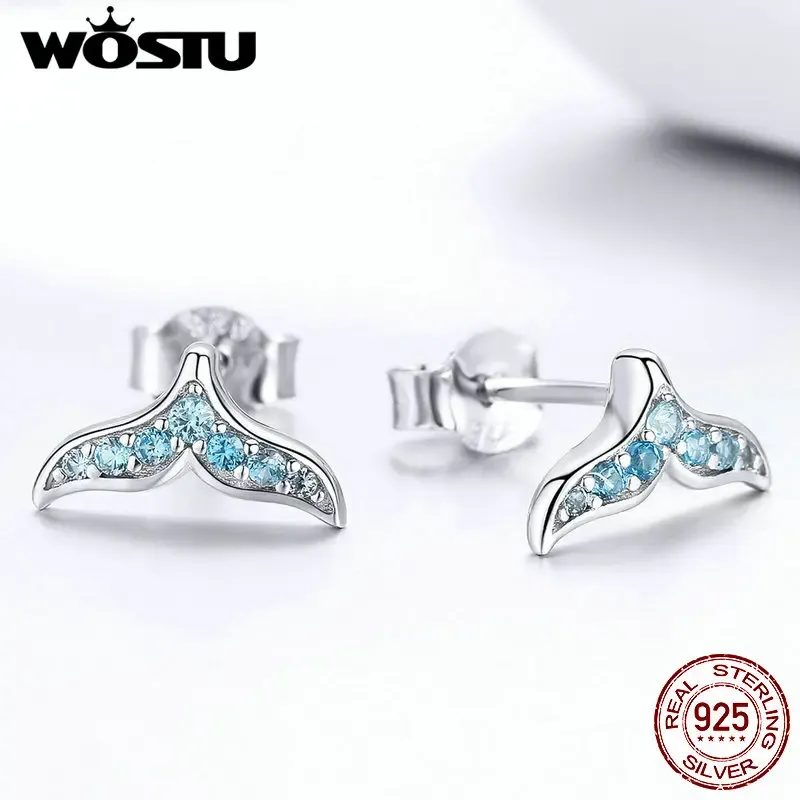 Puces sirène WOSTU en argent 925 et zircon bleu