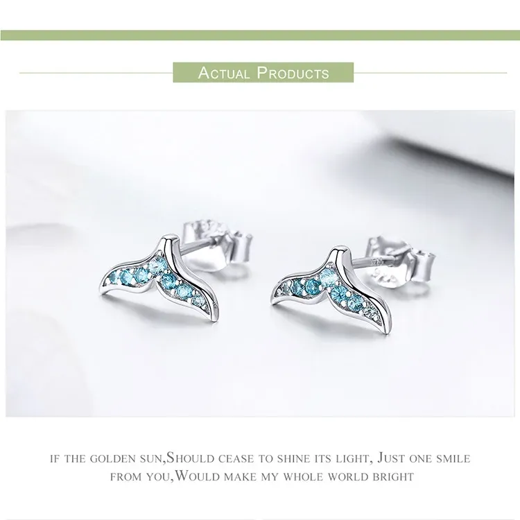 Puces sirène WOSTU en argent 925 et zircon bleu