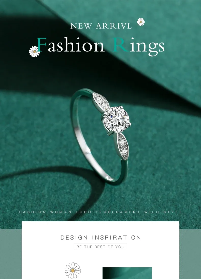 Bague de mariage en argent 925 avec zircone ronde MODIAN