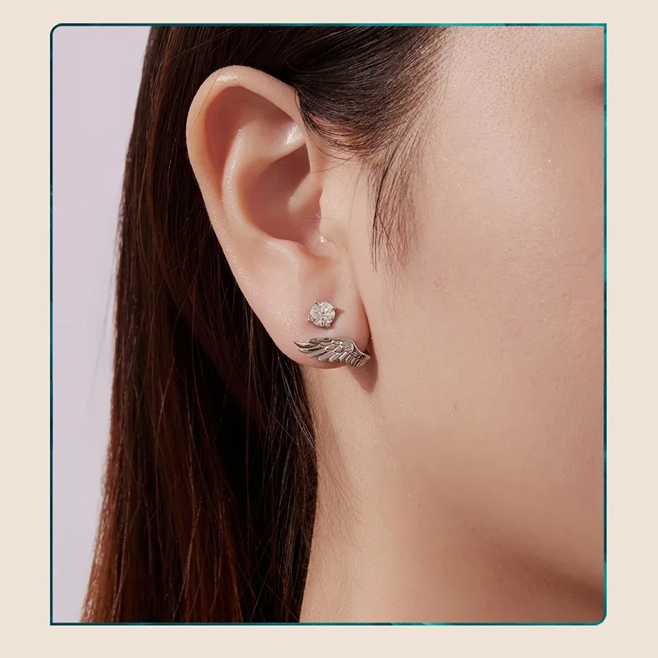 Boucles d’oreilles moissanite ailes d’ange en argent 925 Bamoer U