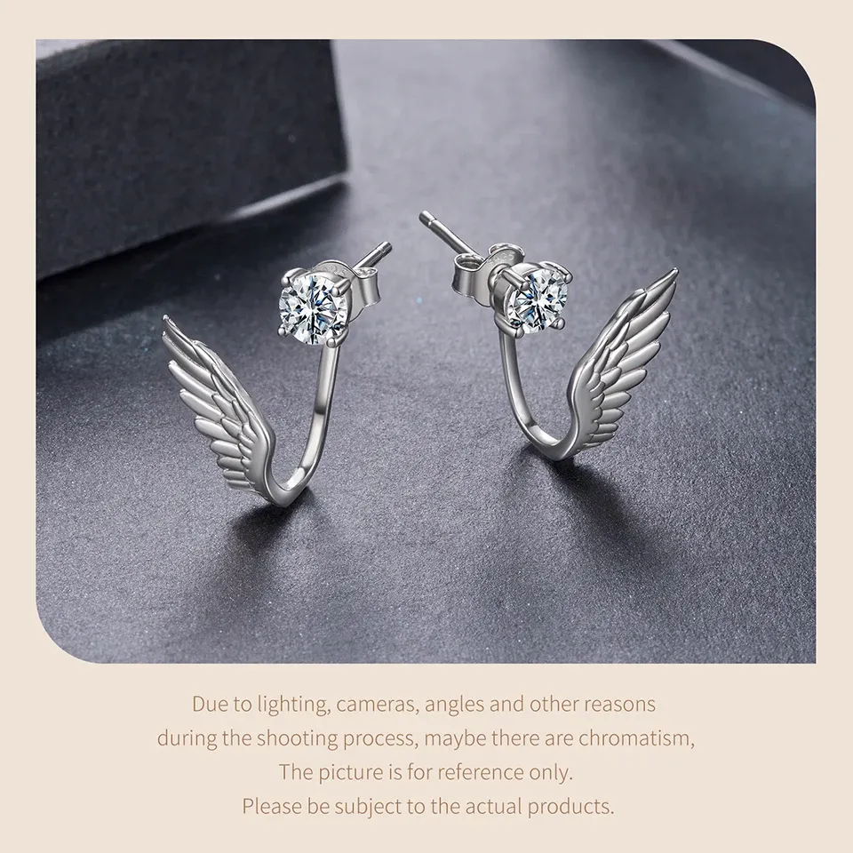 Boucles d’oreilles moissanite ailes d’ange en argent 925 Bamoer U