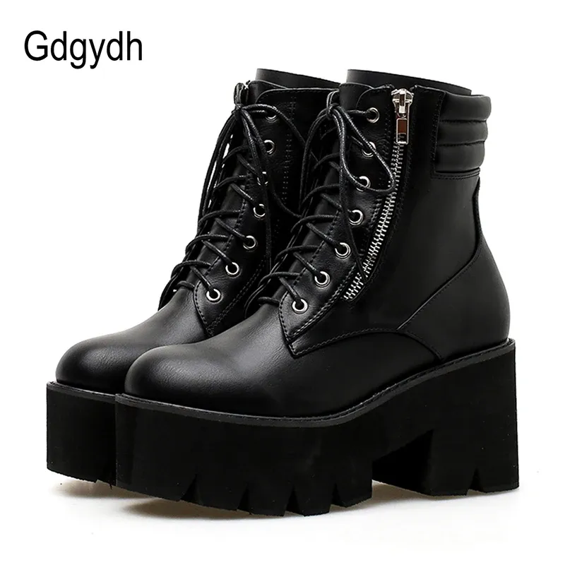 Bottines moto à plateforme Gdgydh en PU noir