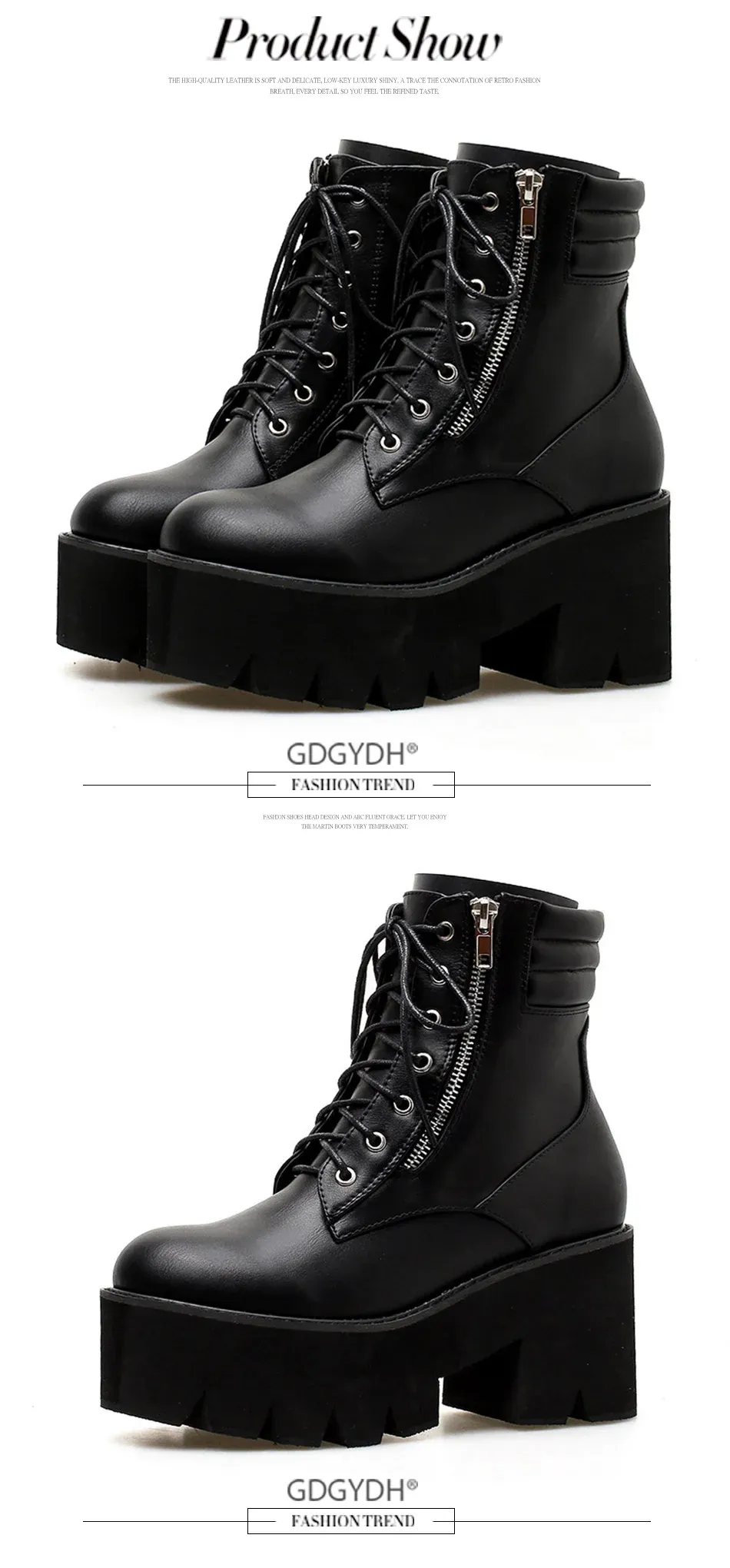 Bottines moto à plateforme Gdgydh en PU noir